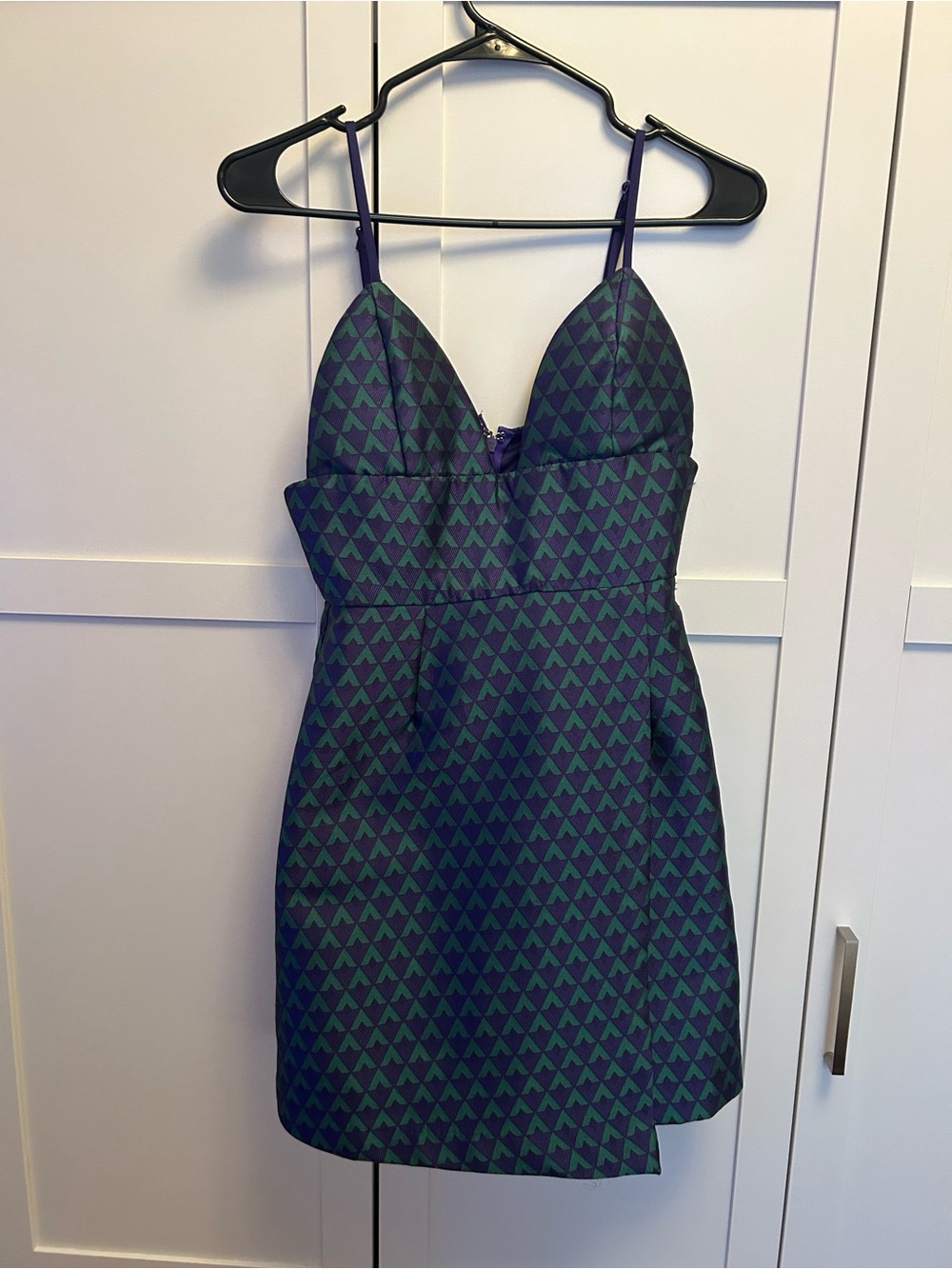 Green and Navy Triangle Print Spaghetti Strap Dress